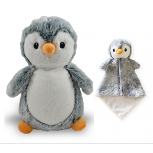 Duo Pingouin L-E , peluche et doudou avec broderie personnalisée