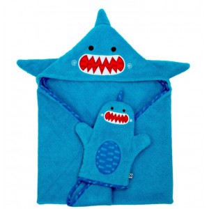 Ensemble bébé serviette et mitaine de bain requin (sac cadeau en prime)